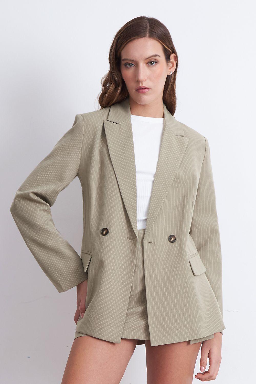 Blazer Cruzado Rayas Diplomáticas Khaki Nicopoly-5