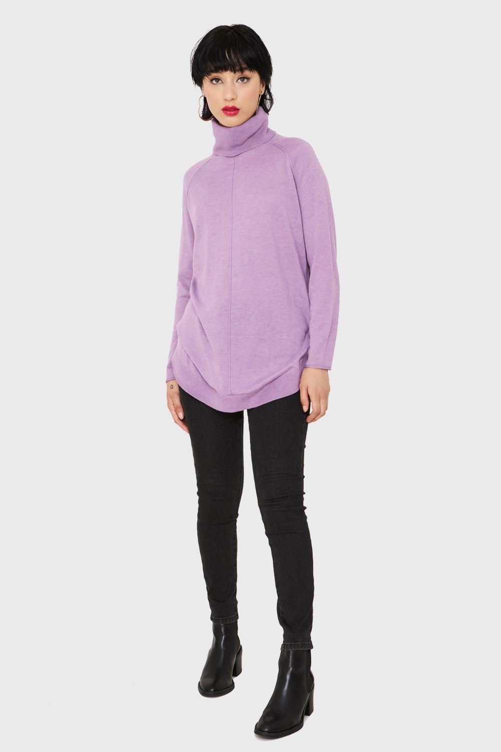 Tejido Cuello Tortuga Holgado Lila Nicopoly-1