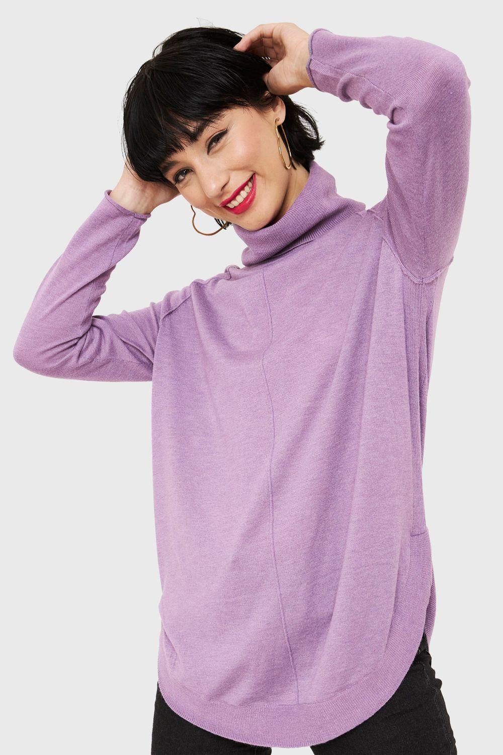 Tejido Cuello Tortuga Holgado Lila Nicopoly-0