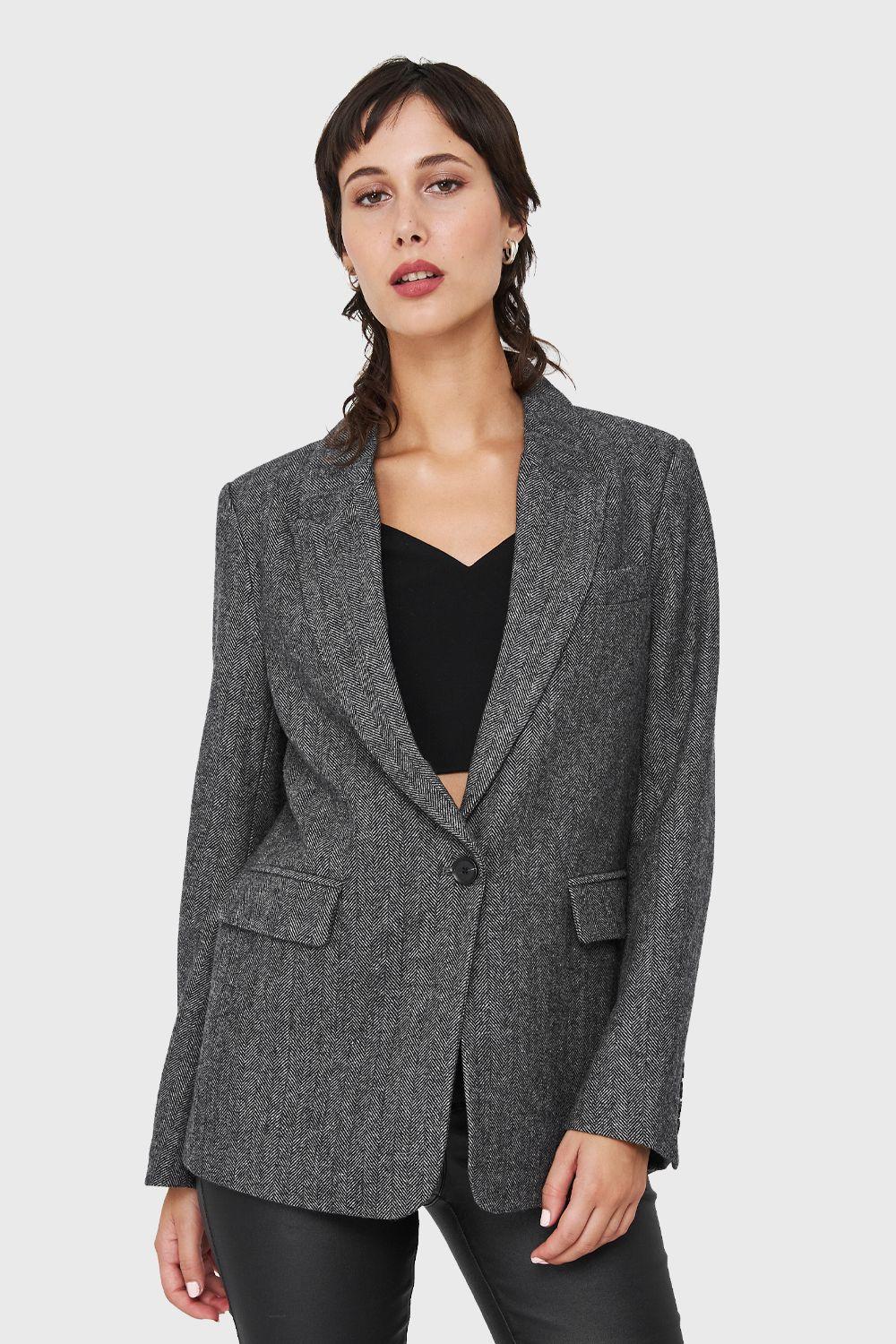 Blazer Patrón Espiga Gris Claro Nicopoly-0