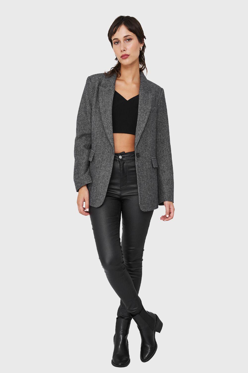 Blazer Patrón Espiga Gris Claro Nicopoly-1