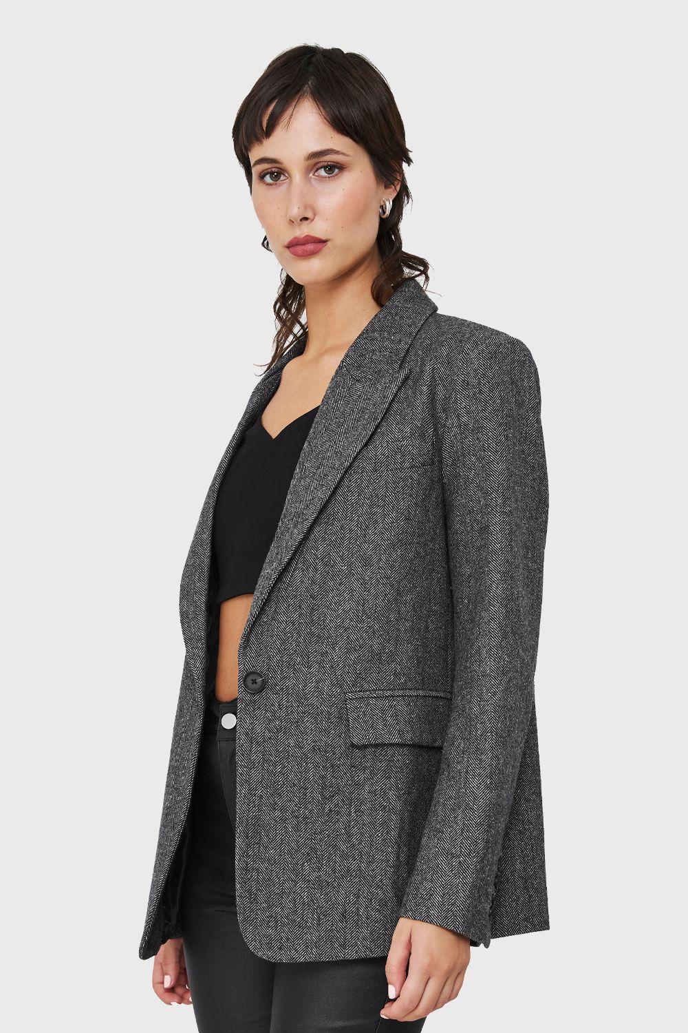 Blazer Patrón Espiga Gris Claro Nicopoly-2