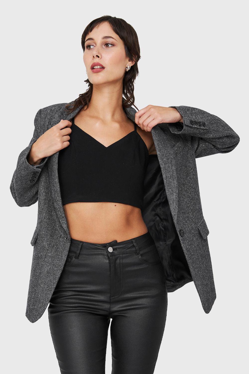 Blazer Patrón Espiga Gris Claro Nicopoly-4