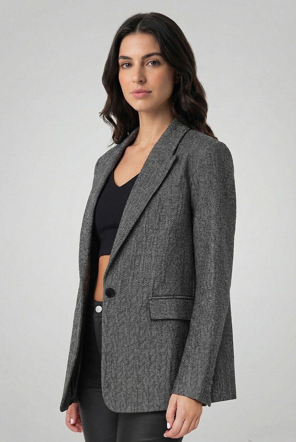 Blazer Patrón Espiga Gris Claro Nicopoly-2