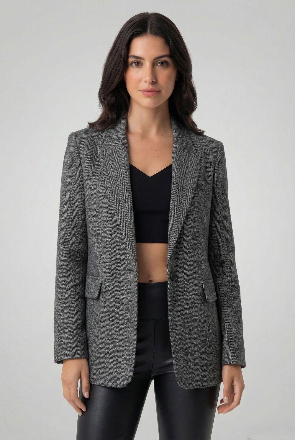 Blazer Patrón Espiga Gris Claro Nicopoly-0