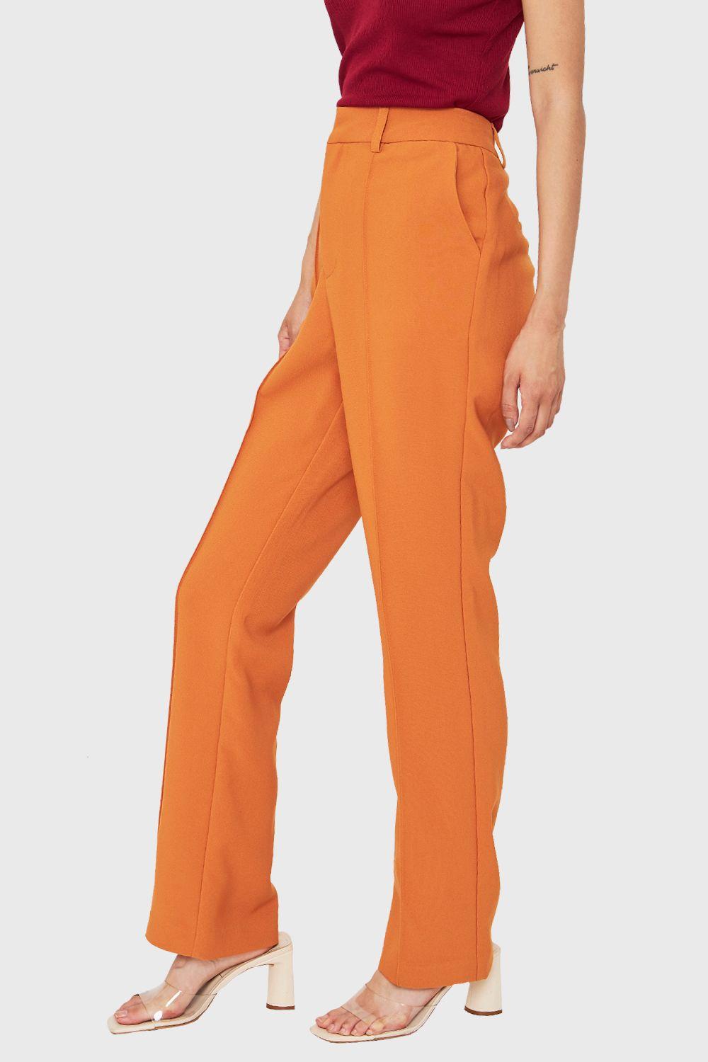 Pantalón Costuras Frontales Recto Naranjo Claro Nicopoly-2