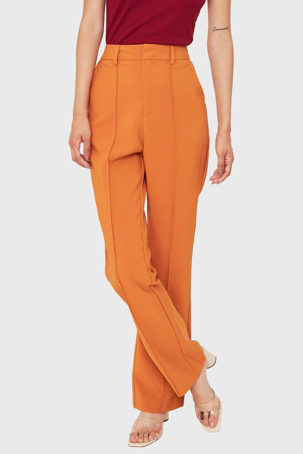 Pantalón Costuras Frontales Recto Naranjo Claro Nicopoly-4