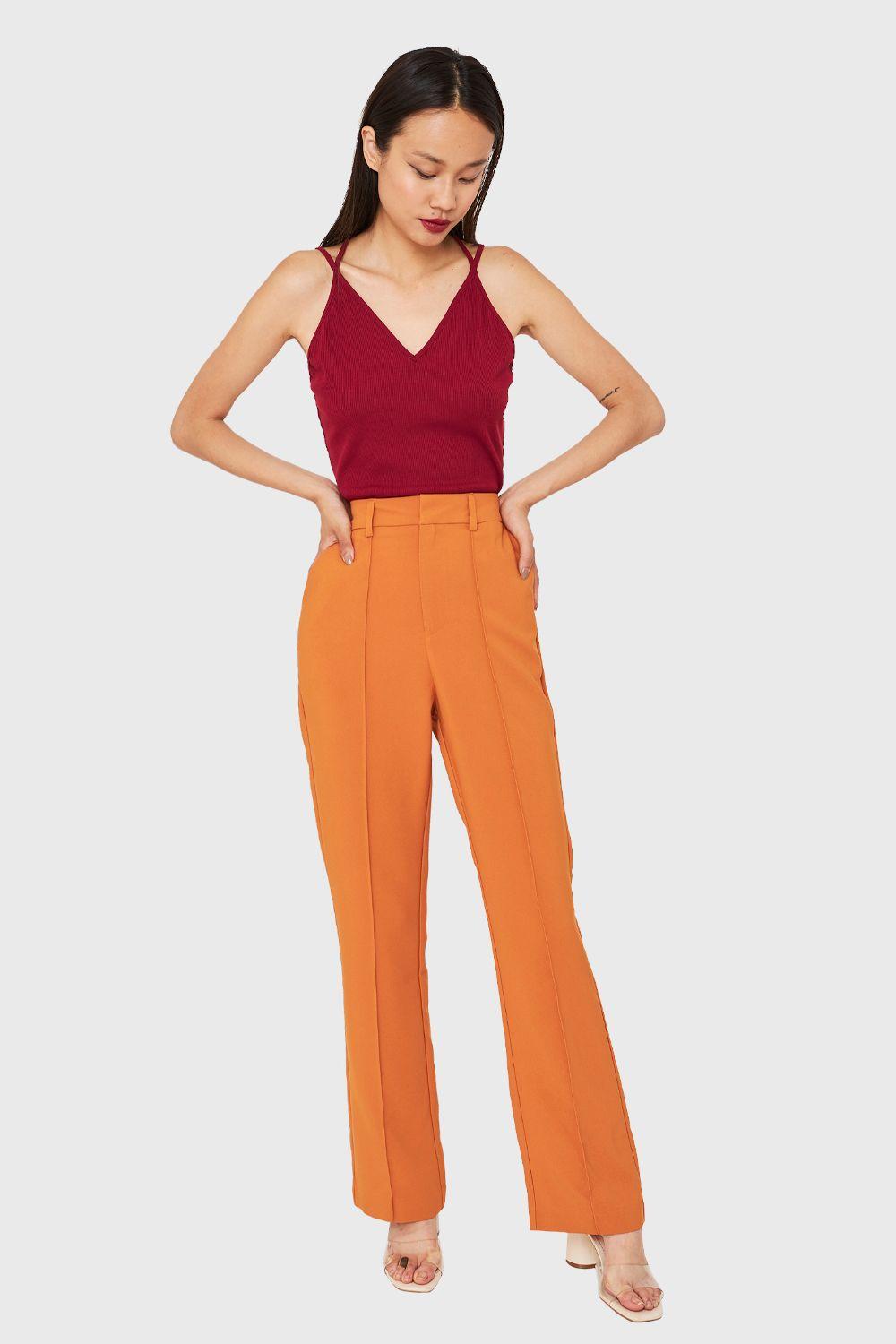 Pantalón Costuras Frontales Recto Naranjo Claro Nicopoly-0