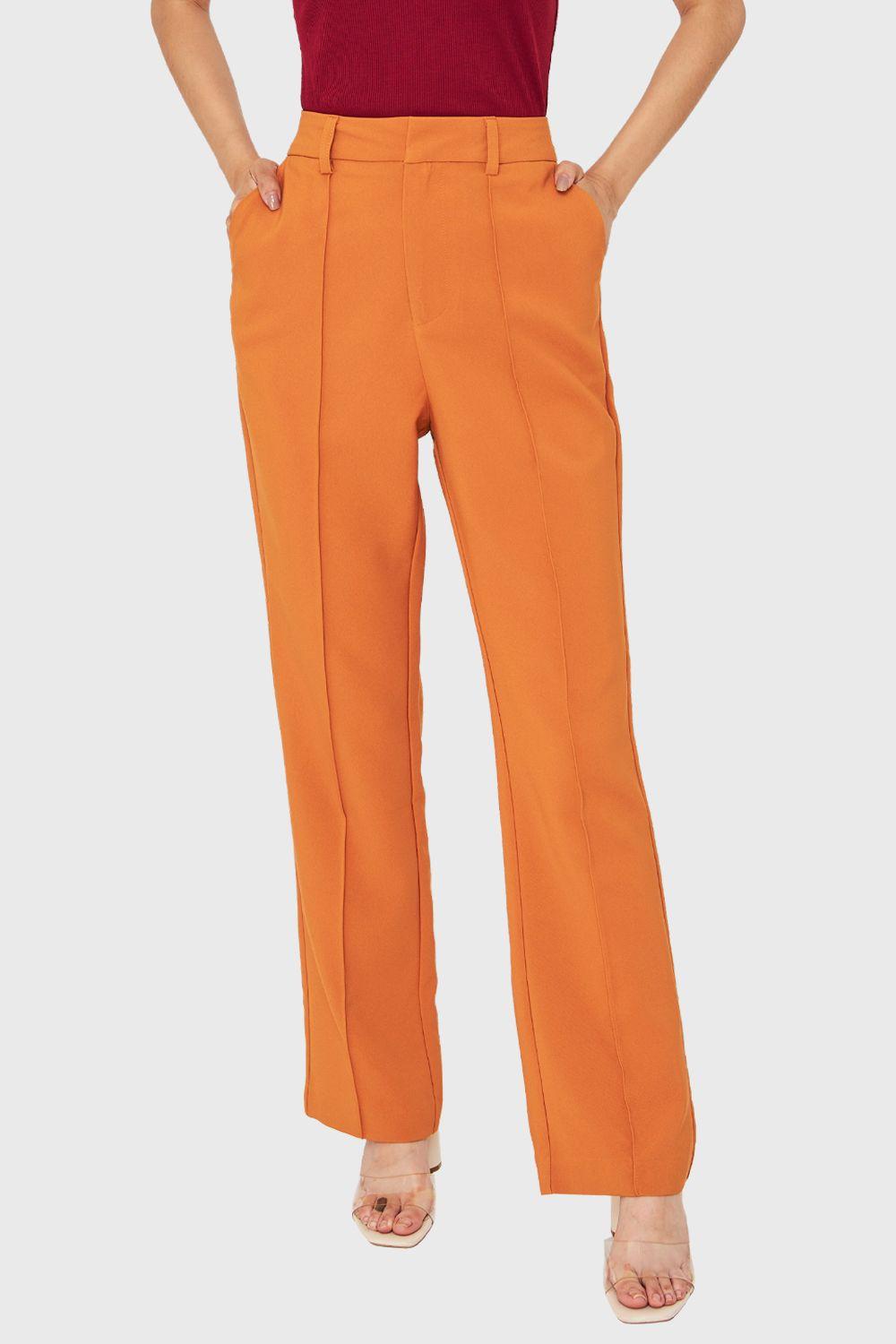 Pantalón Costuras Frontales Recto Naranjo Claro Nicopoly-1