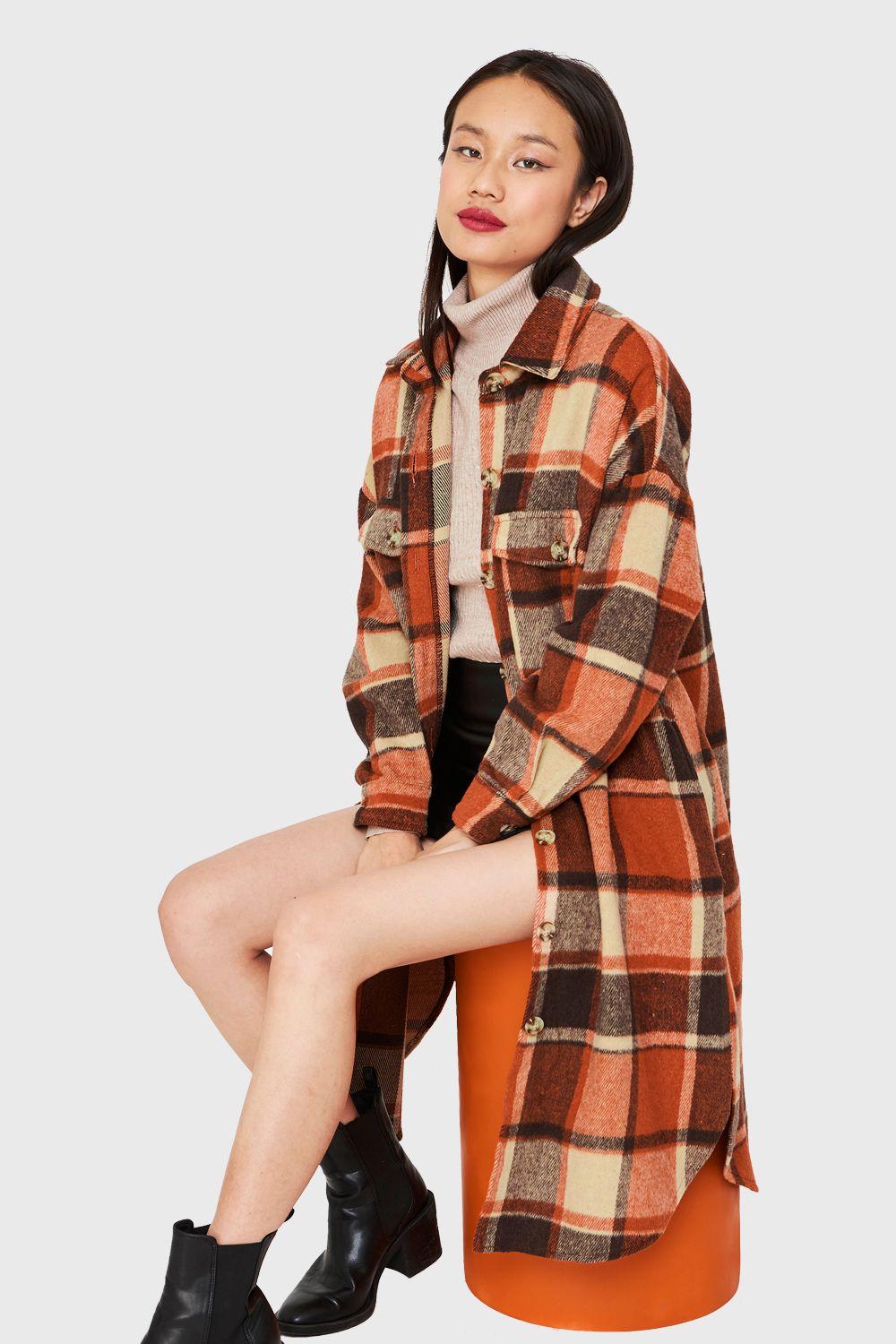 Sobrecamisa Larga Escocés Naranjo Nicopoly-0