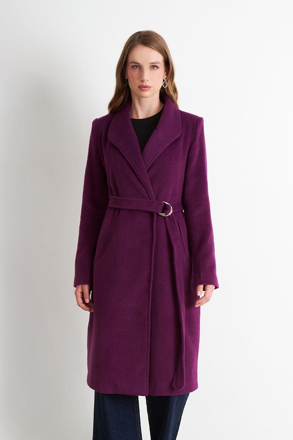 Abrigo con Cinturón Hebilla Metálica Morado Nicopoly-4
