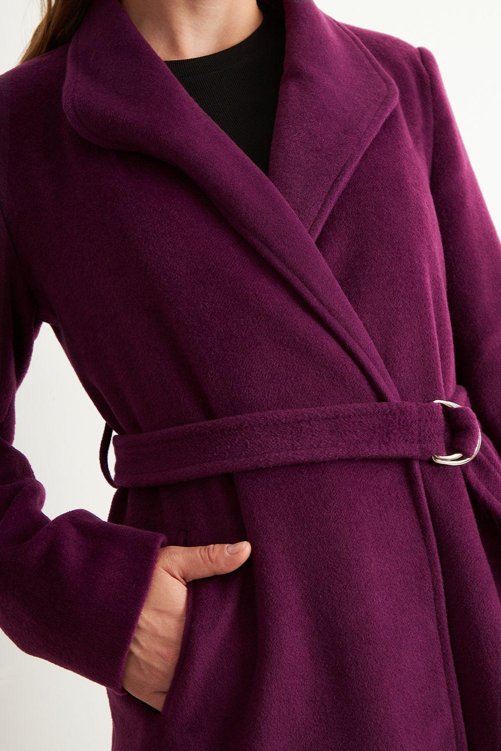 Abrigo con Cinturón Hebilla Metálica Morado Nicopoly-5