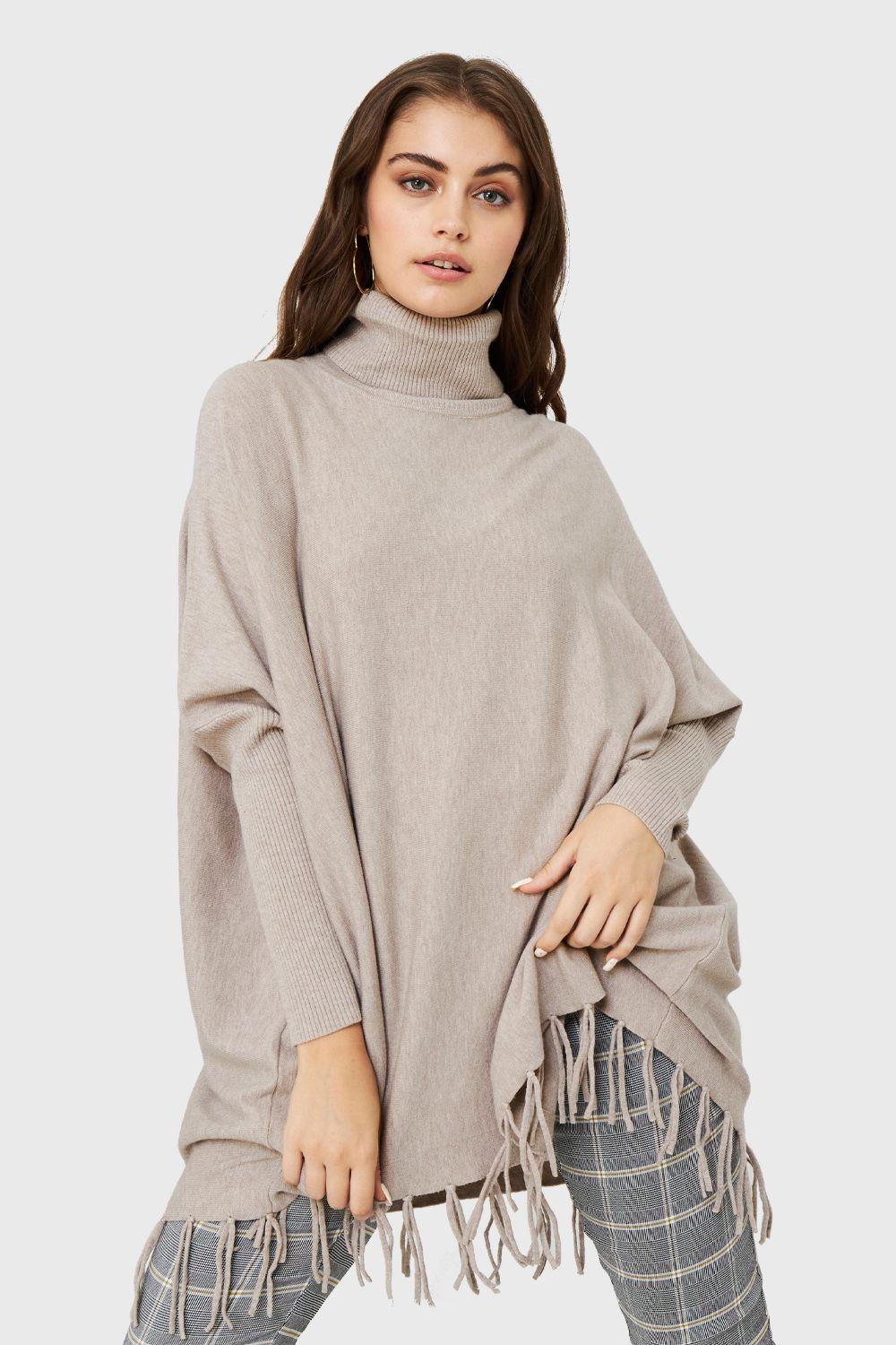 Poncho Murciélago Flecos Beige Nicopoly-4