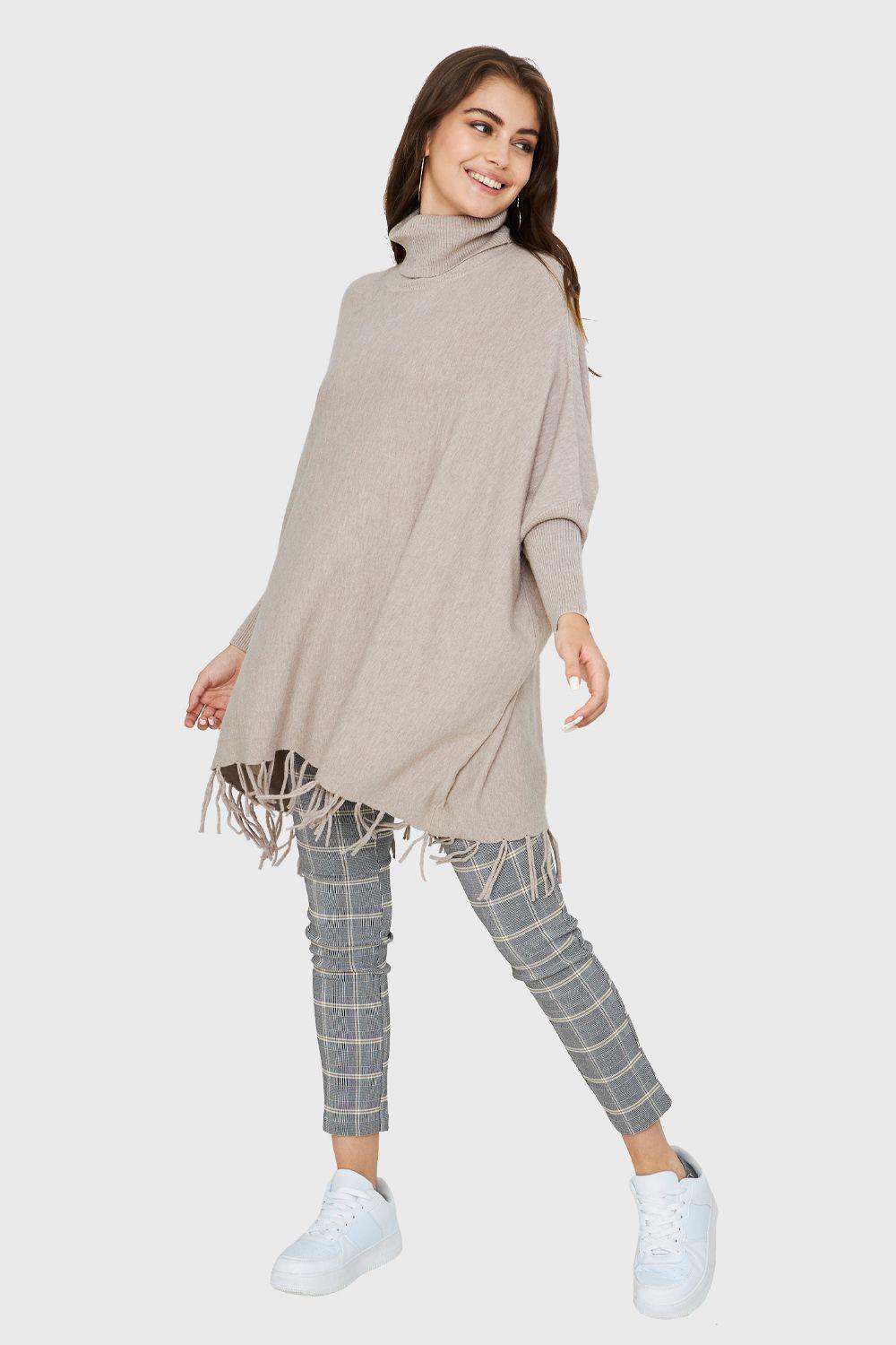Poncho Murciélago Flecos Beige Nicopoly-1