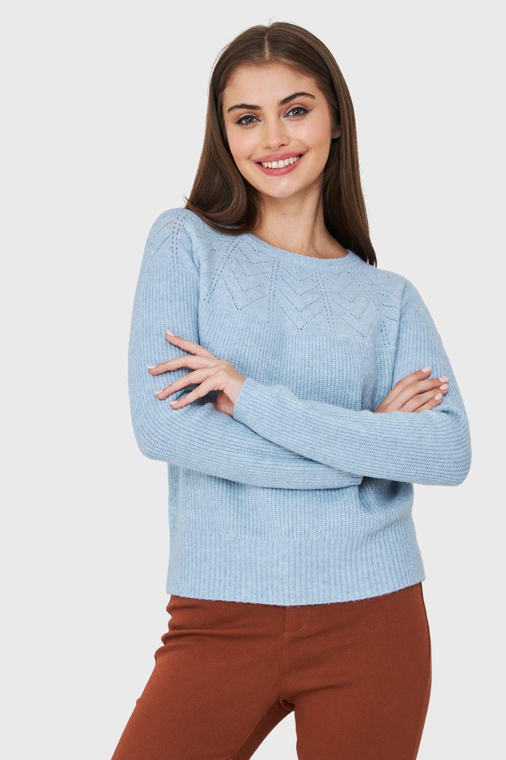 Sweater Detalle Punto Calado Celeste Nicopoly-0