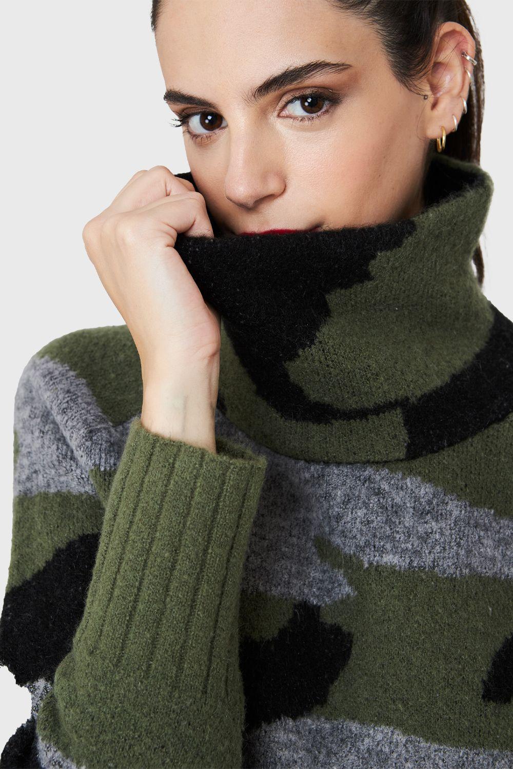 Sweater Cuello Alto Camuflaje Oliva Nicopoly-5