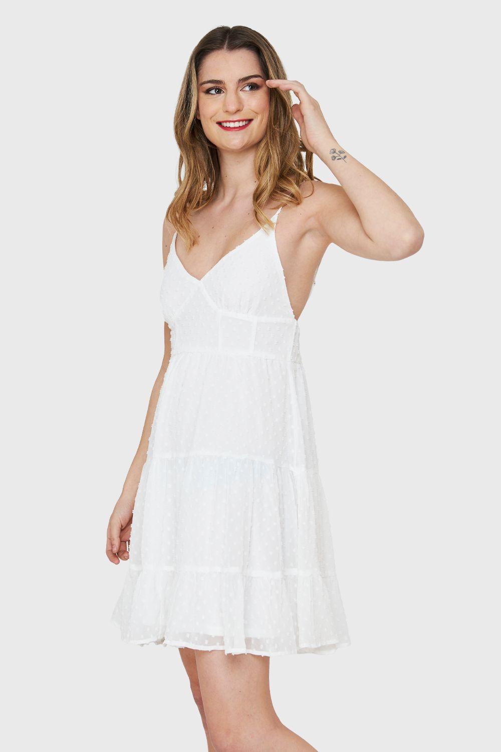 Vestido Corto Volantes Blanco Nicopoly-2