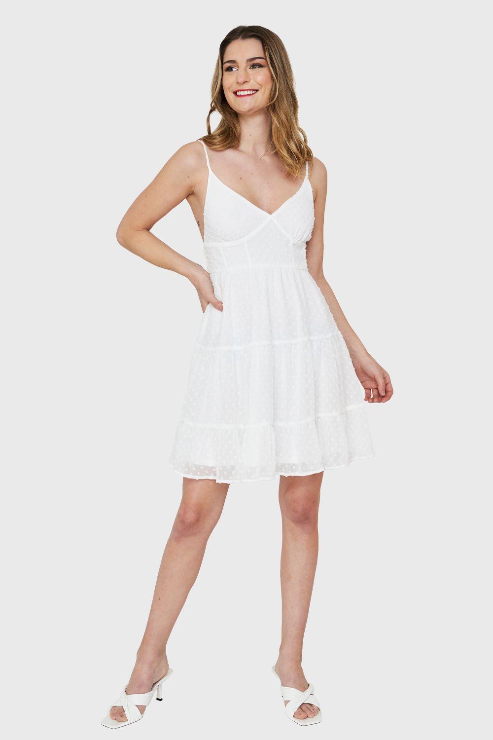 Vestido Corto Volantes Blanco Nicopoly-1