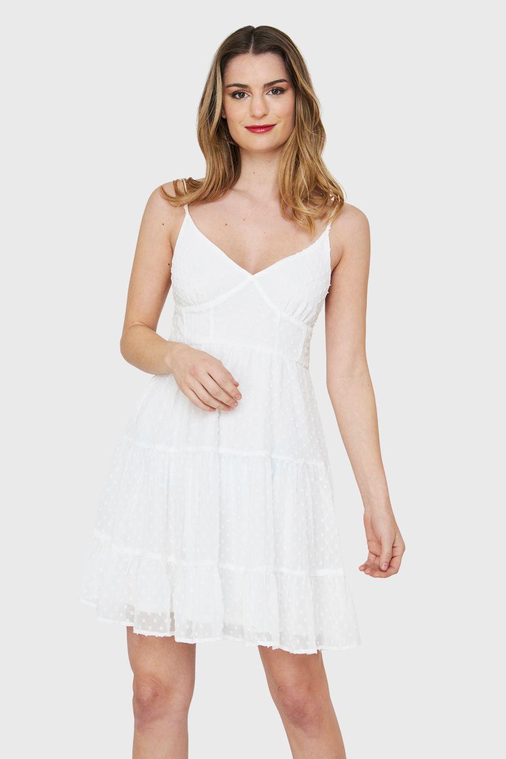 Vestido Corto Volantes Blanco Nicopoly-0