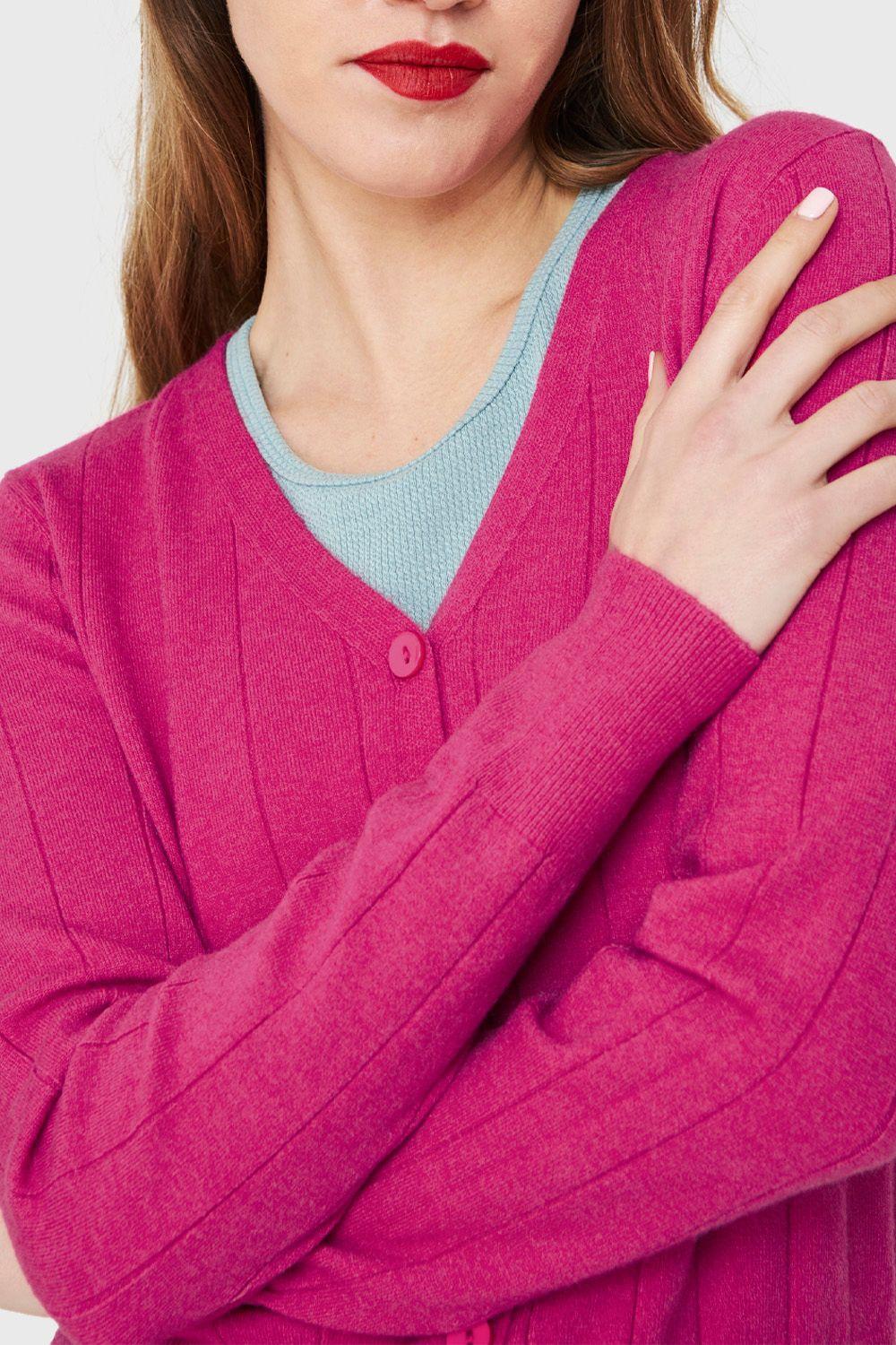 Cárdigan Acanalado Botones Fucsia Nicopoly-5