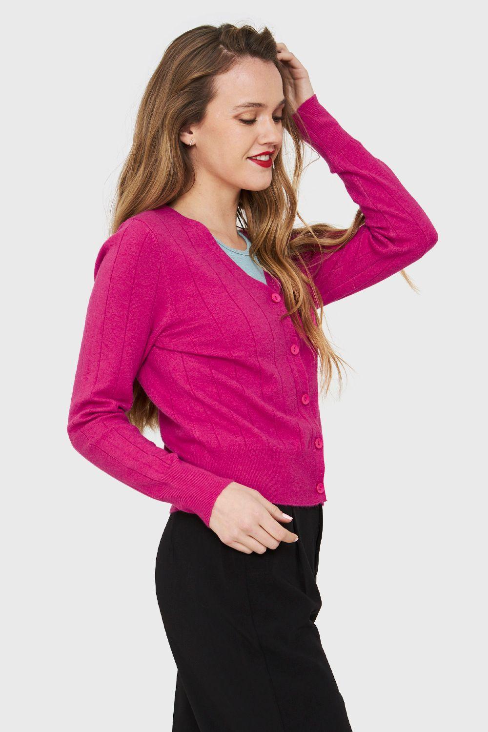 Cárdigan Acanalado Botones Fucsia Nicopoly-2