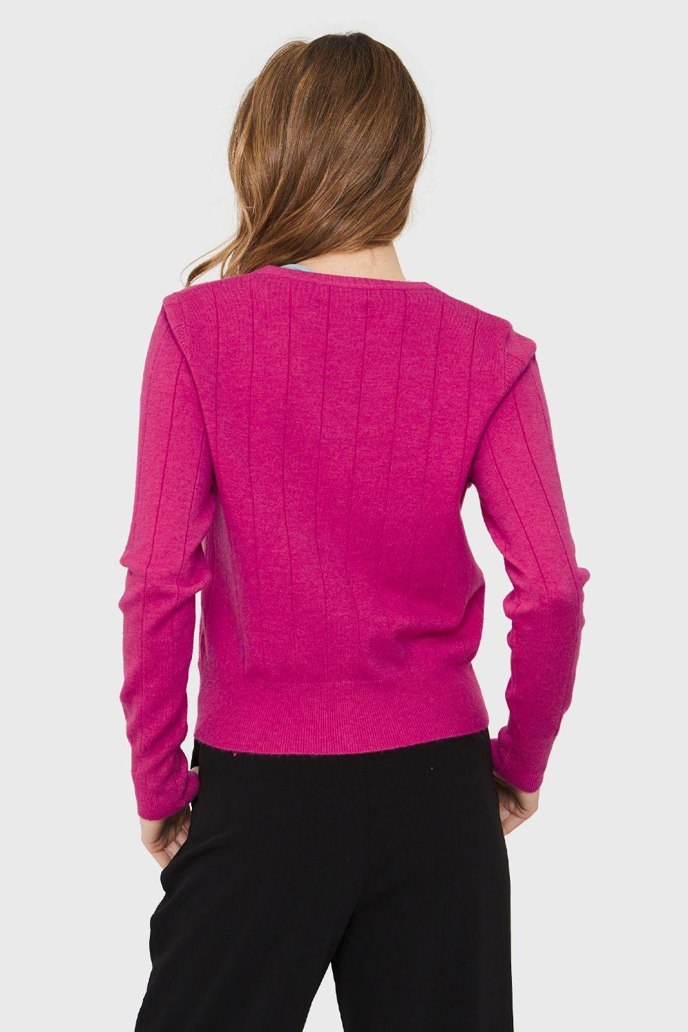 Cárdigan Acanalado Botones Fucsia Nicopoly-3