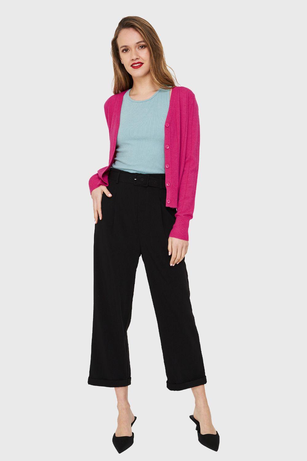 Cárdigan Acanalado Botones Fucsia Nicopoly-1