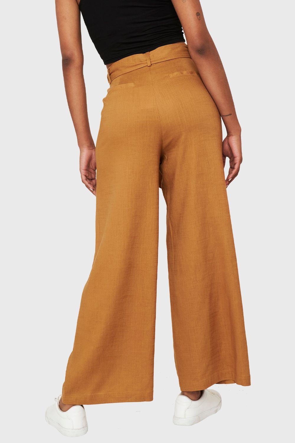 Pantalón Palazzo Bolsillos Camel Nicopoly-3