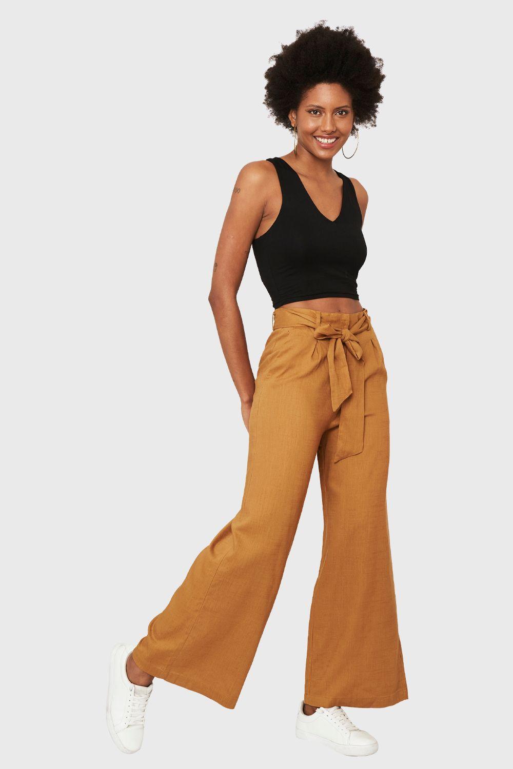 Pantalón Palazzo Bolsillos Camel Nicopoly-1