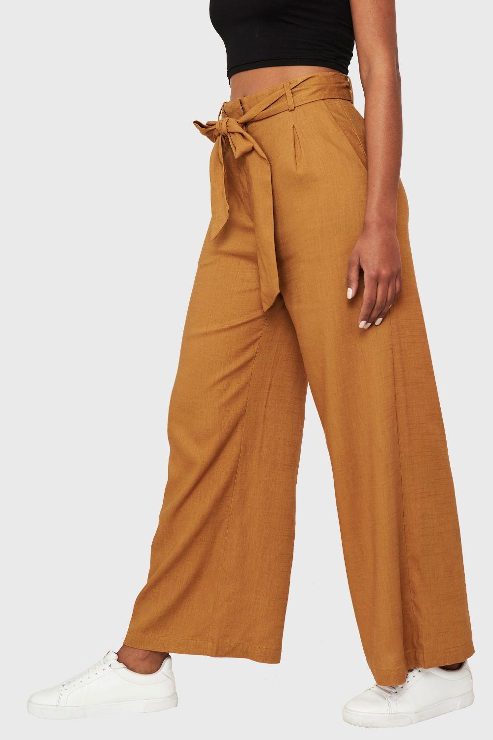 Pantalón Palazzo Bolsillos Camel Nicopoly-4