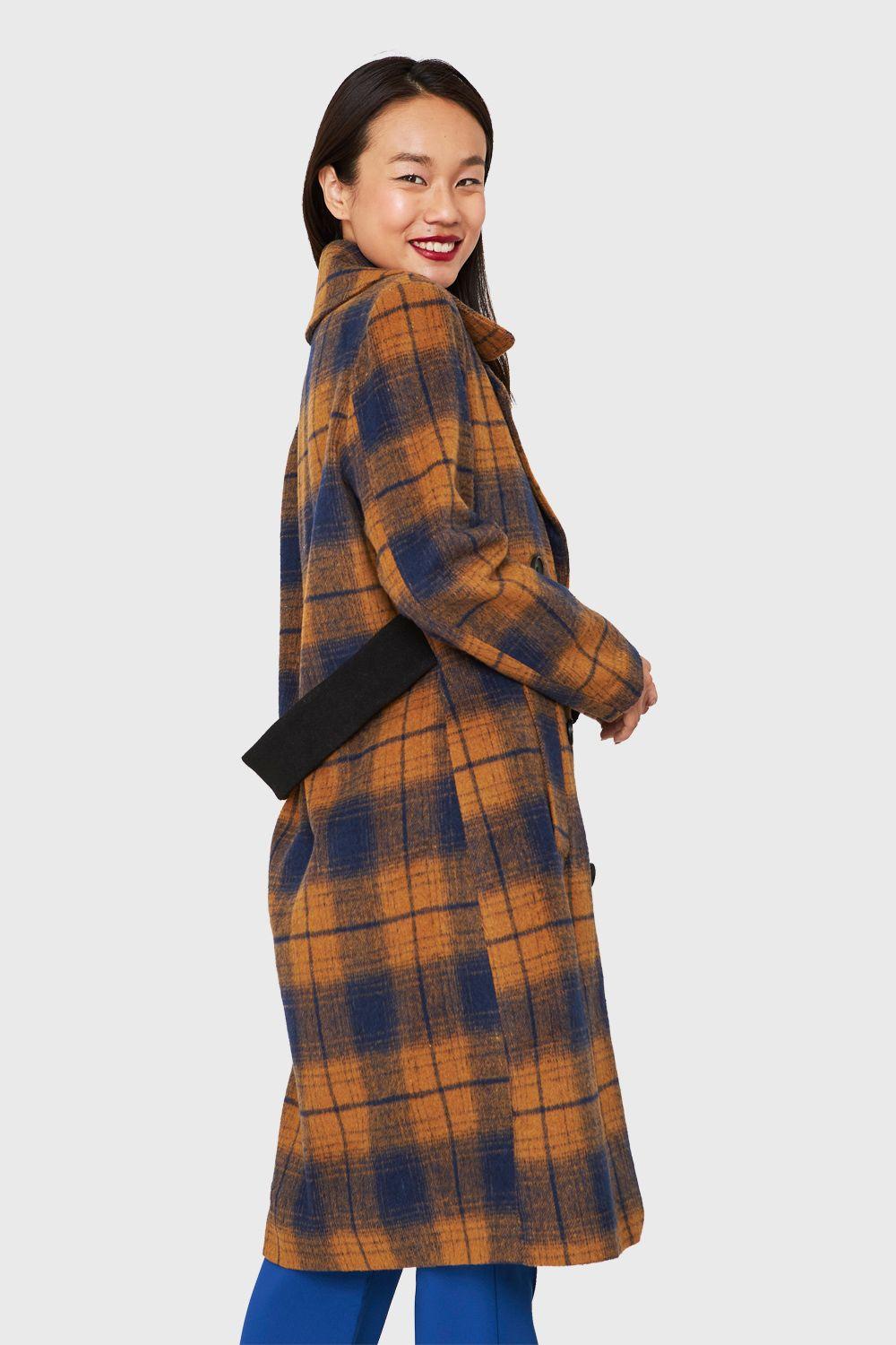 Abrigo Largo Tartán Camel Nicopoly-3