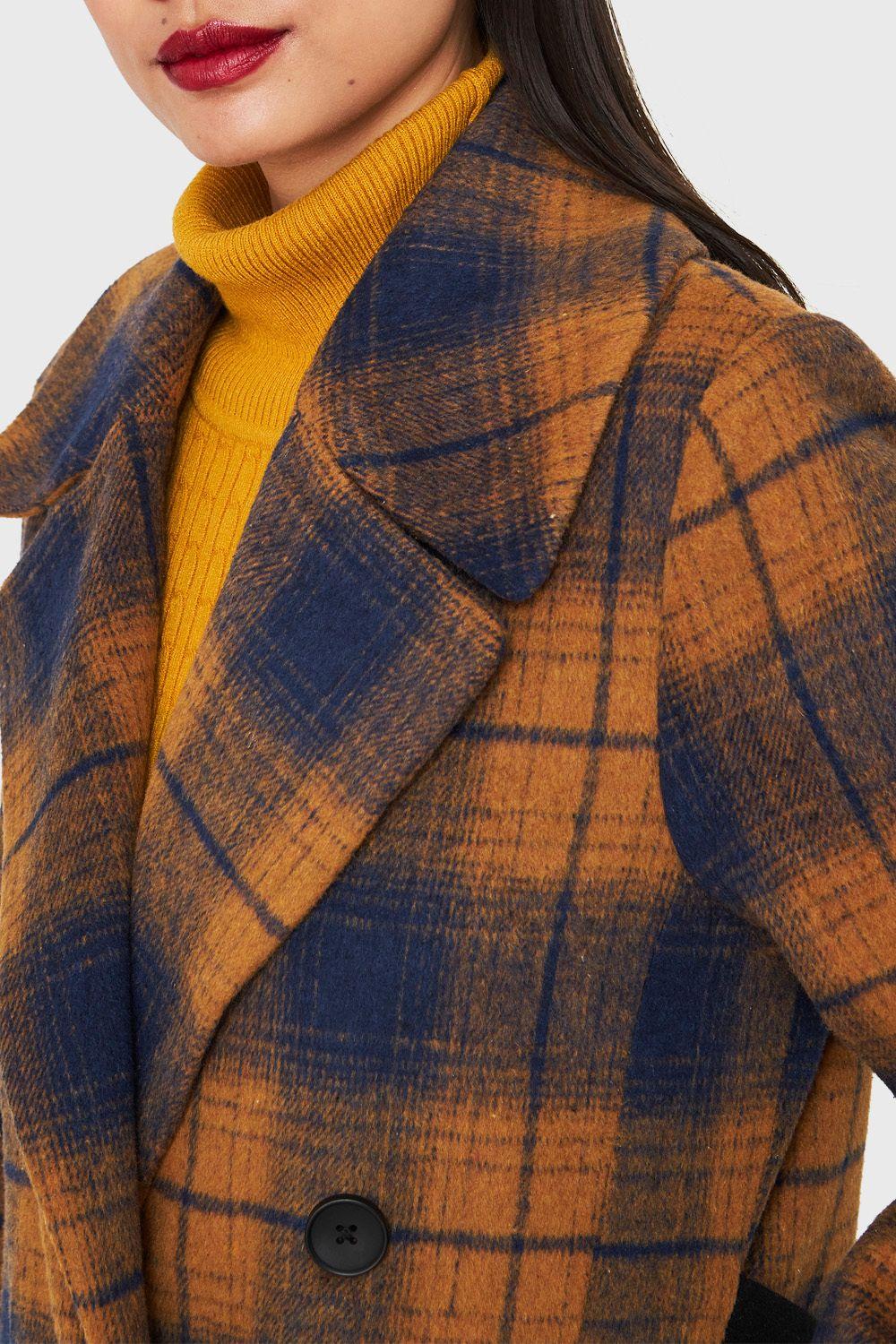 Abrigo Largo Tartán Camel Nicopoly-5