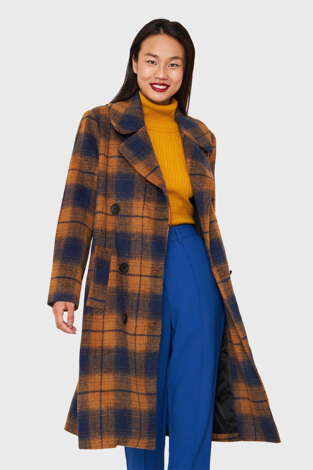 Abrigo Largo Tartán Camel Nicopoly-0