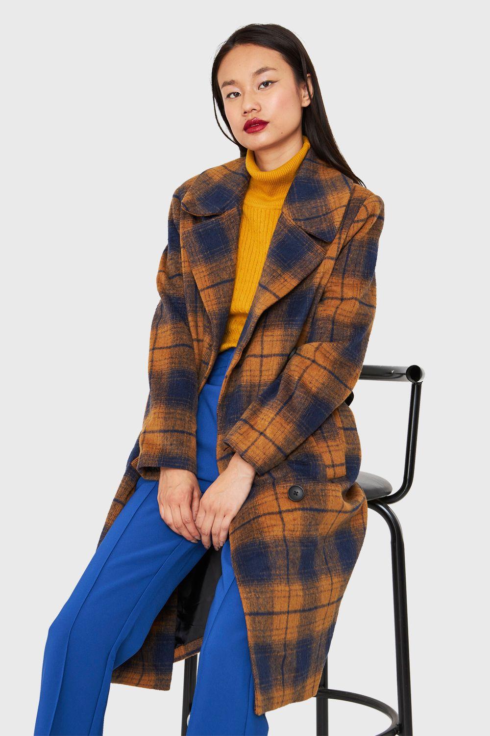 Abrigo Largo Tartán Camel Nicopoly-4