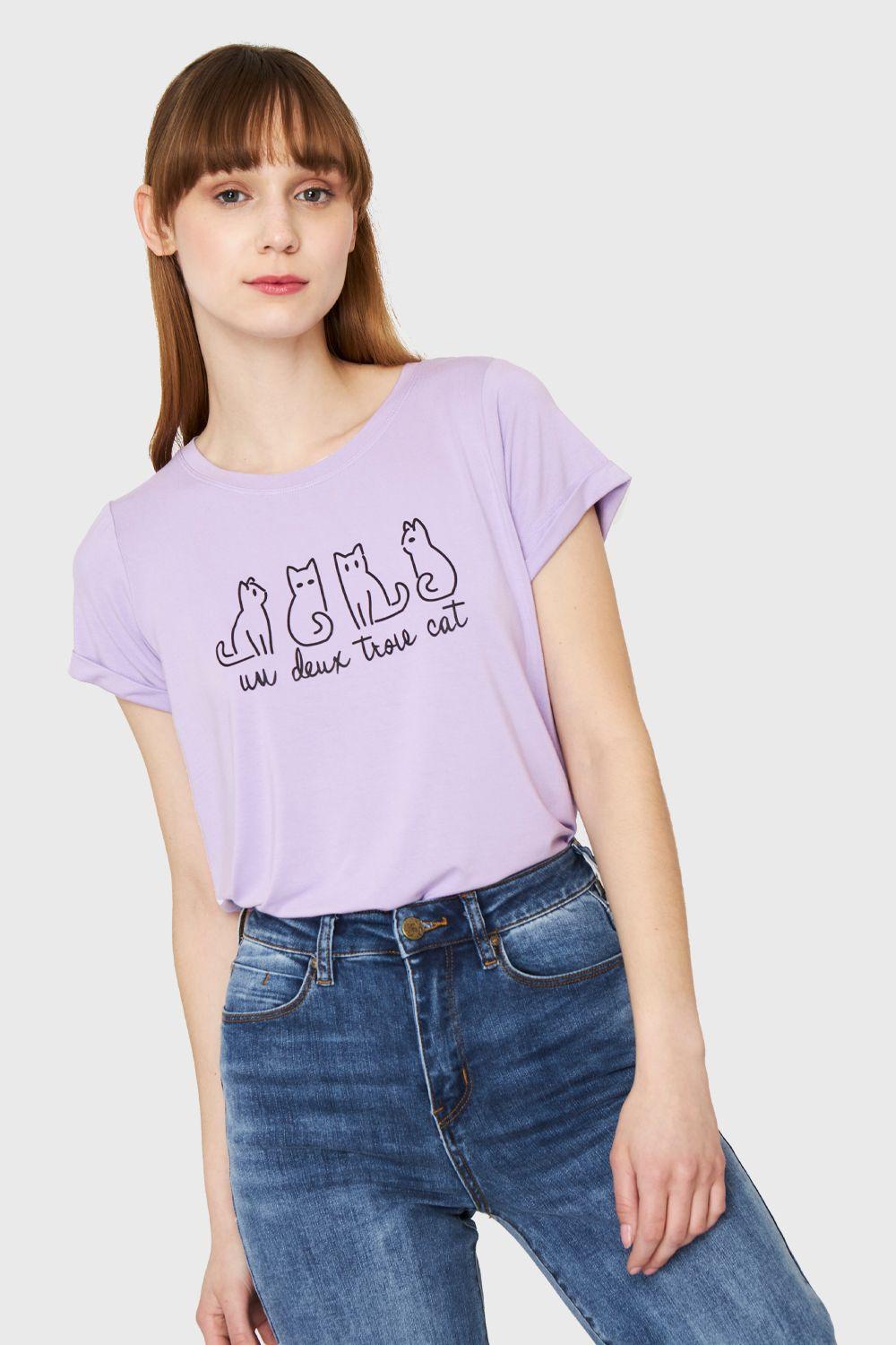 Polera Estampado Gatos Lila Nicopoly-4