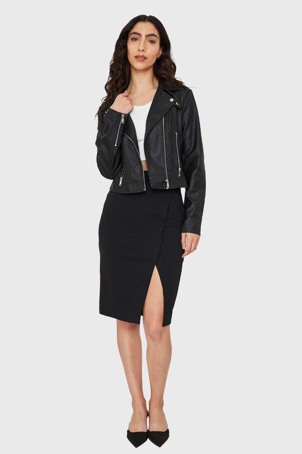 Chaqueta Biker Corta Ecocuero Negro Nicopoly-1