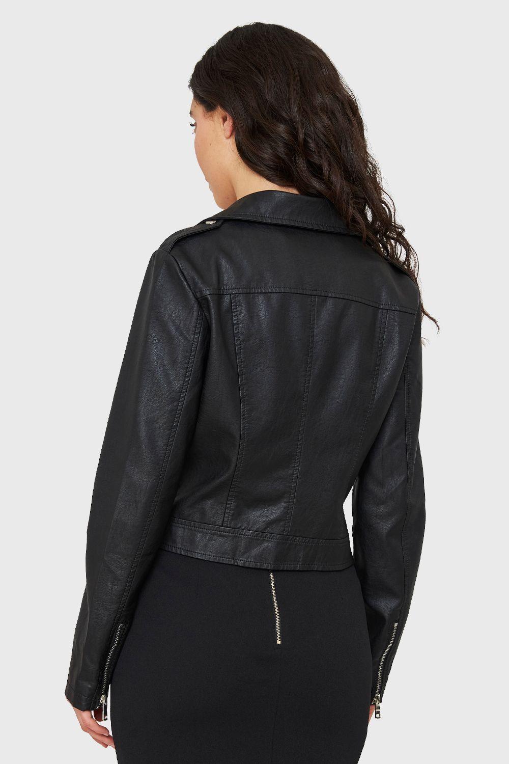 Chaqueta Biker Corta Ecocuero Negro Nicopoly-3