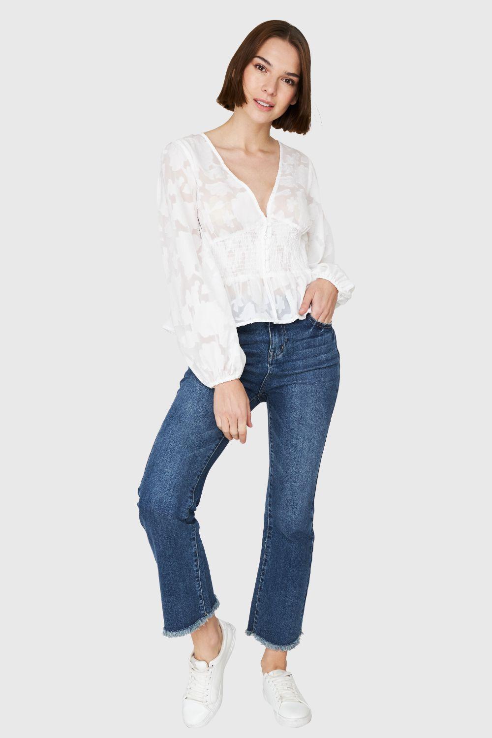 Blusa Transparente Flores Blanco Nicopoly-1