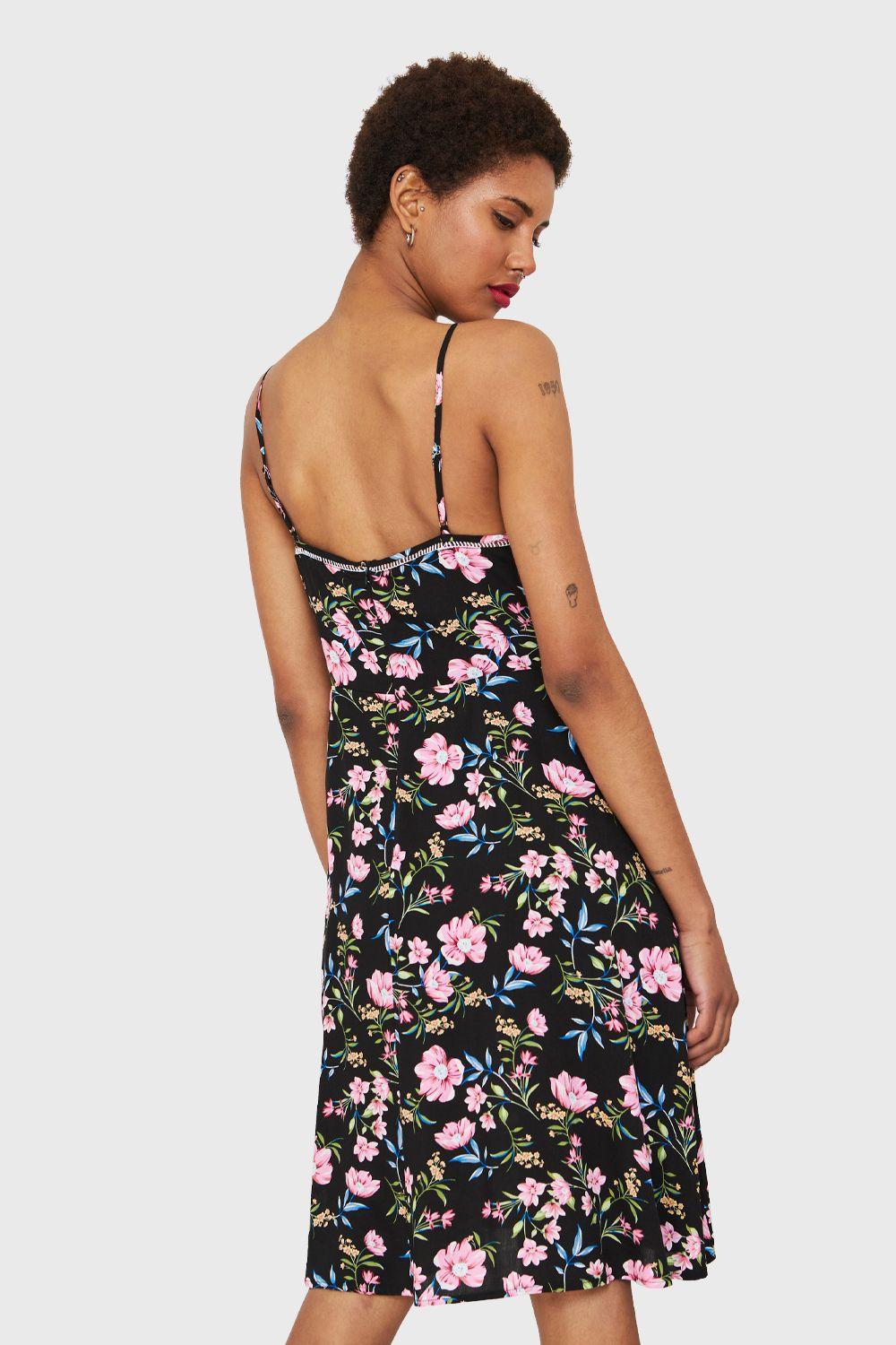 Vestido Floral Tajo Negro Nicopoly-3