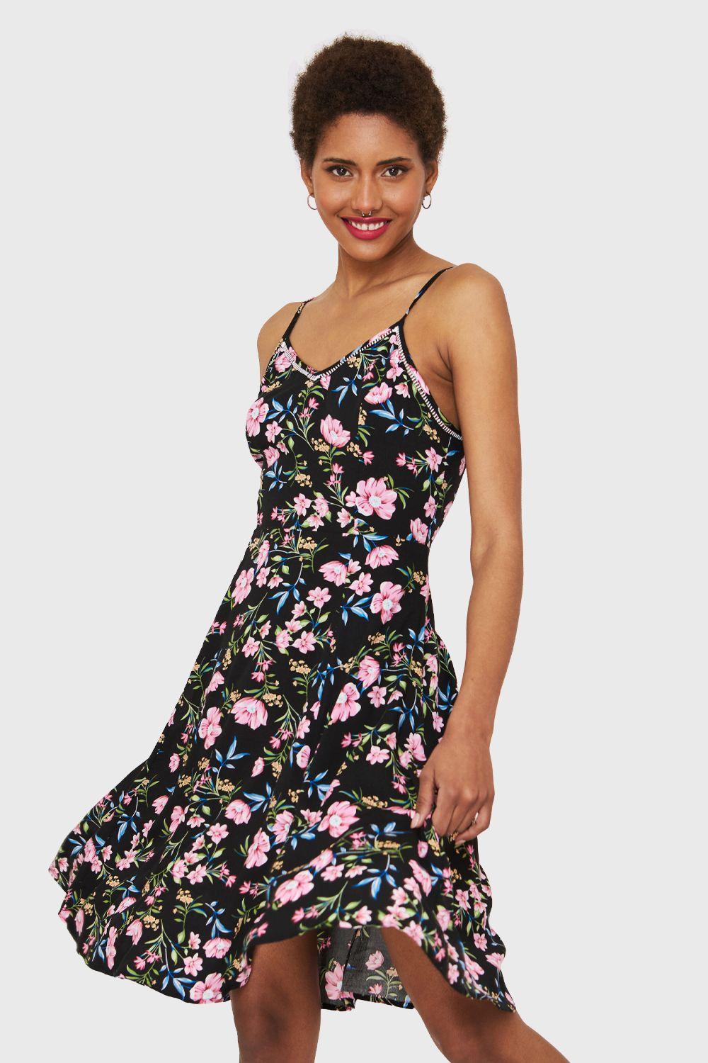 Vestido Floral Tajo Negro Nicopoly-0