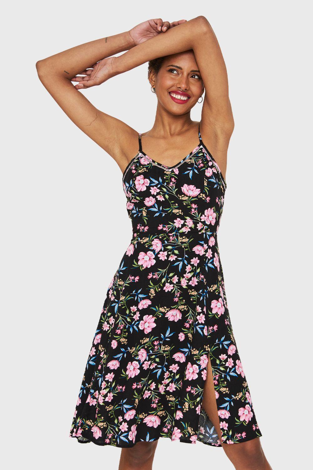 Vestido Floral Tajo Negro Nicopoly-4