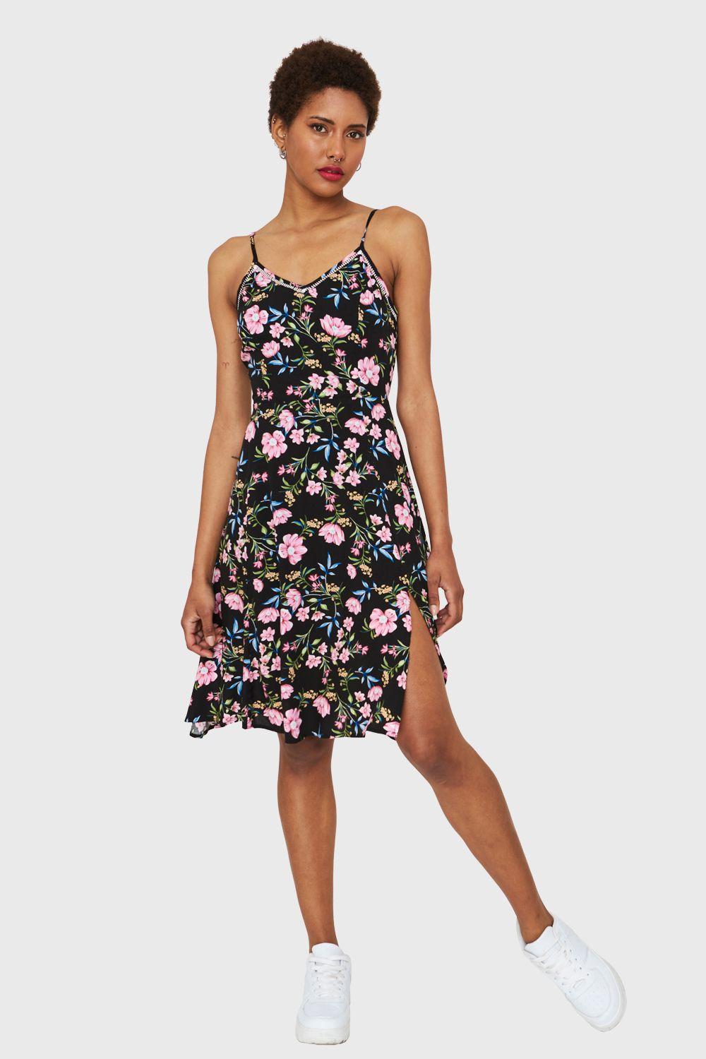 Vestido Floral Tajo Negro Nicopoly-1