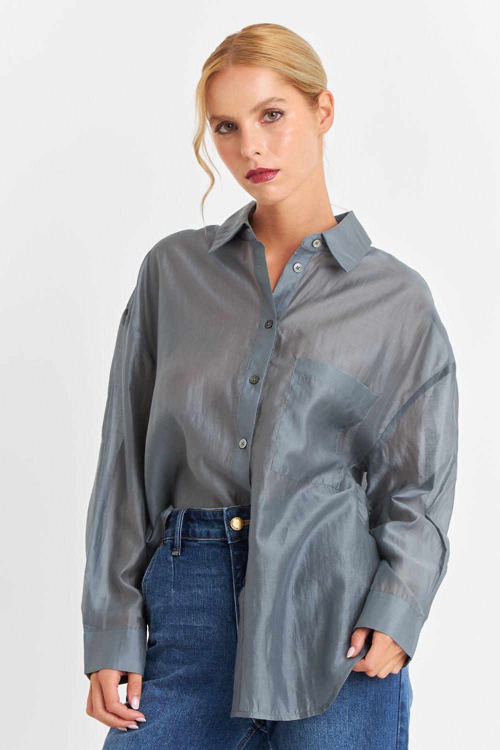 Camisa Satinada Transparente Gris Nicopoly-0