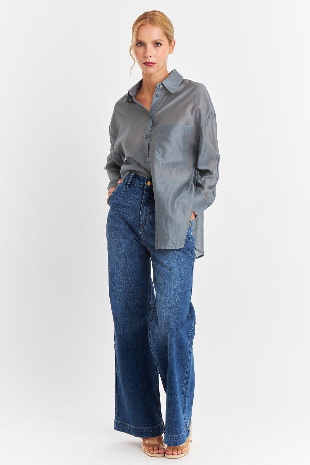 Camisa Satinada Transparente Gris Nicopoly-1