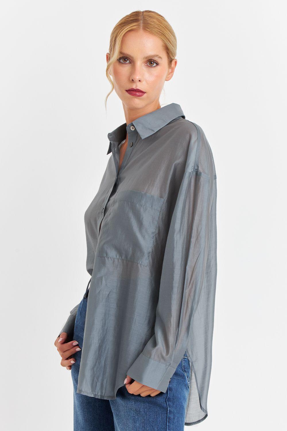 Camisa Satinada Transparente Gris Nicopoly-4