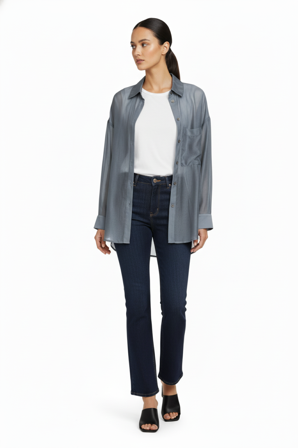 Camisa Satinada Transparente Gris Nicopoly-1