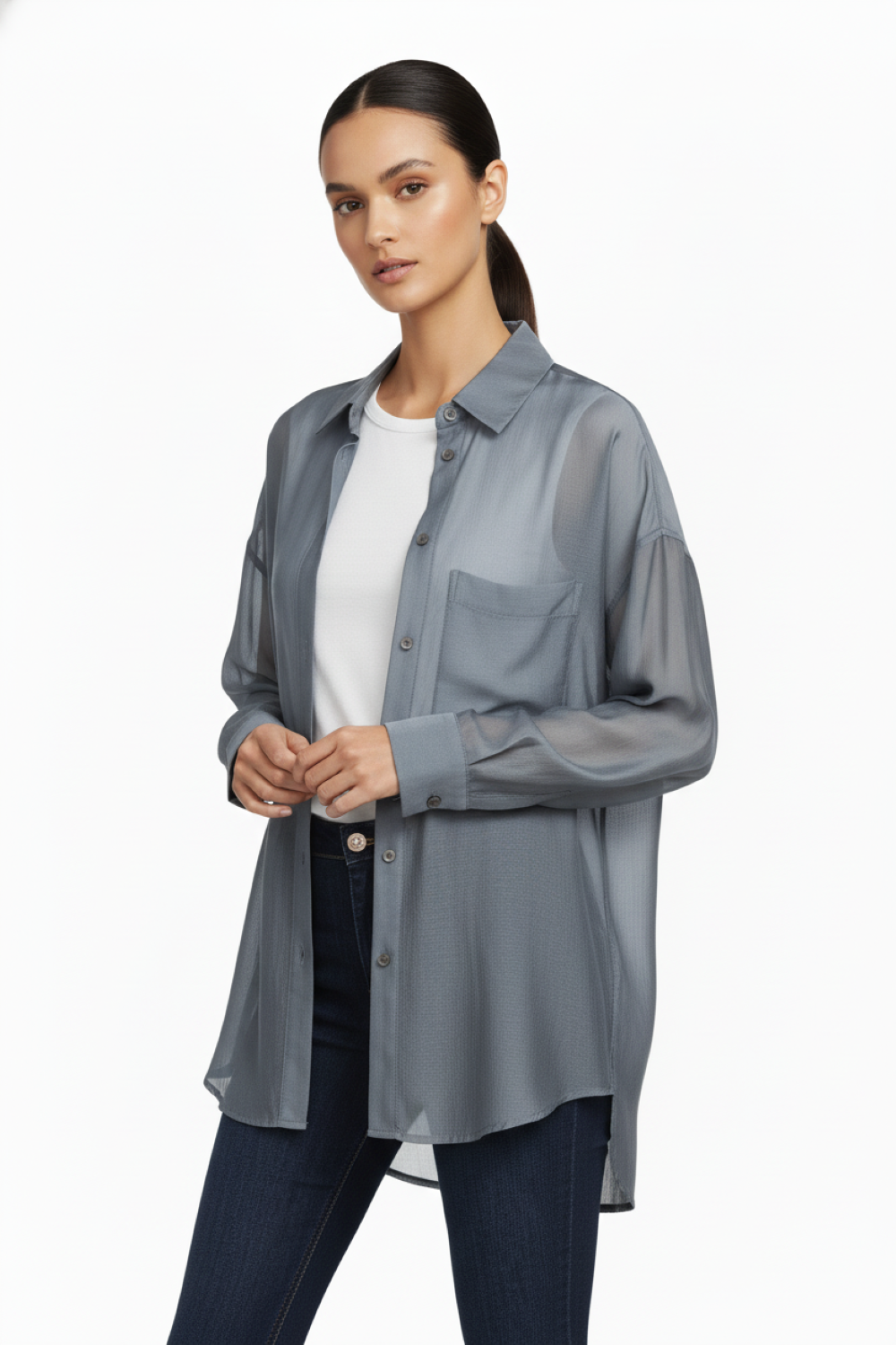 Camisa Satinada Transparente Gris Nicopoly-0