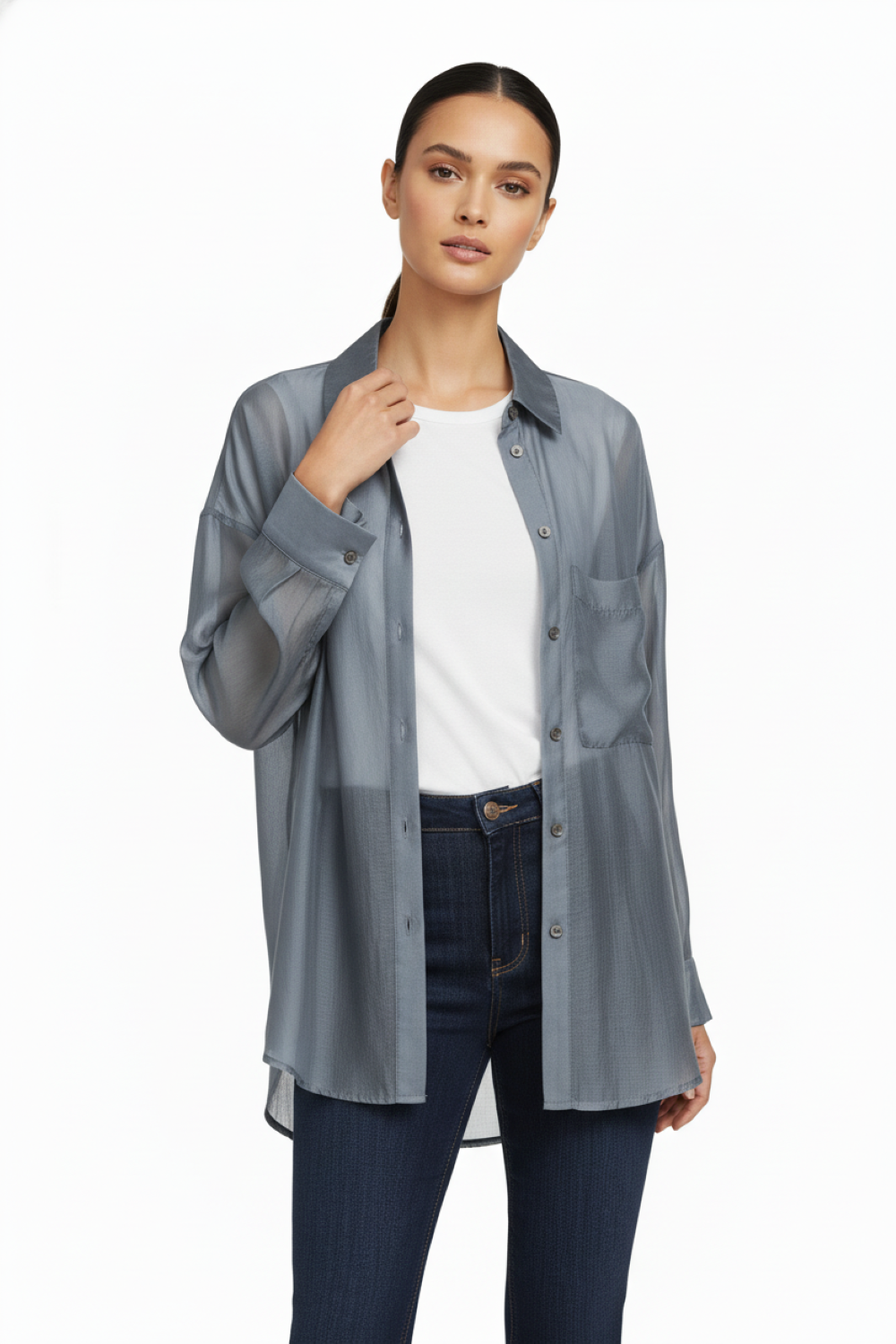 Camisa Satinada Transparente Gris Nicopoly-2