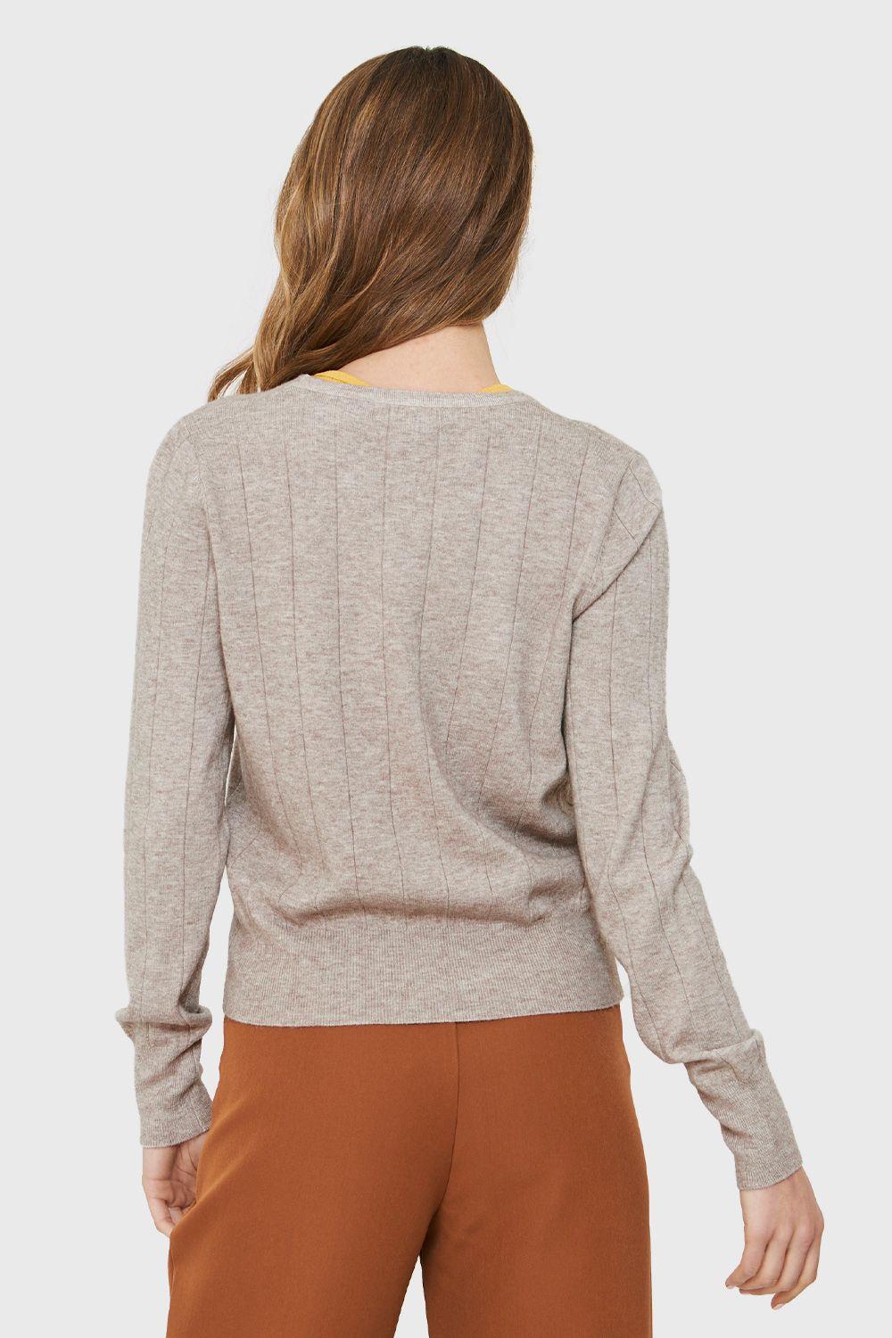 Cárdigan Acanalado Botones Khaki Nicopoly-3