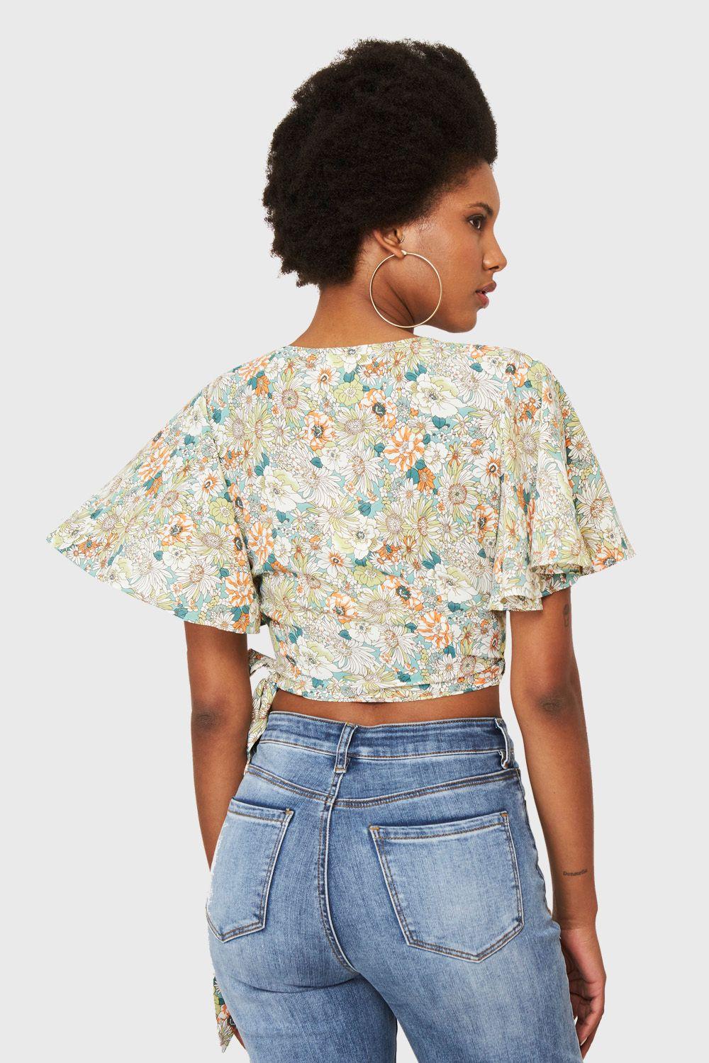 Crop Top Floral Envolvente Verde Nicopoly-3